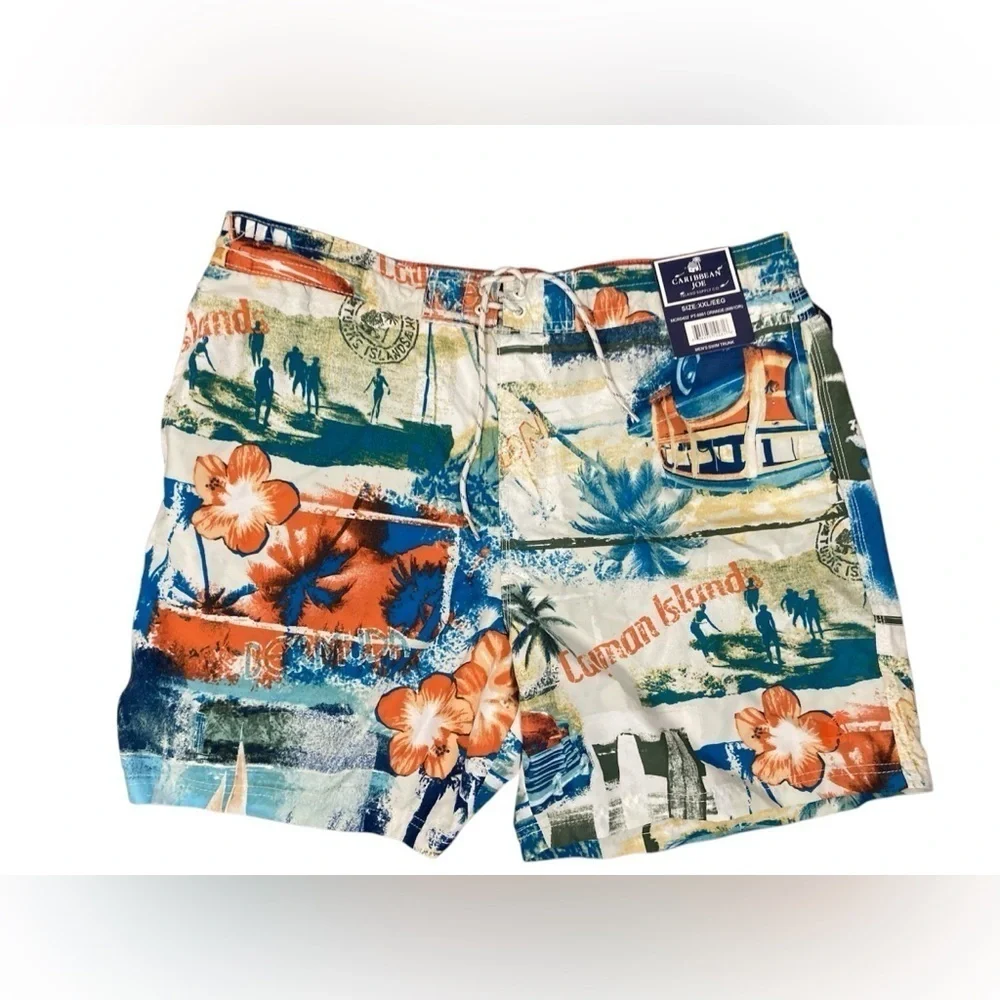 Caribbean Joe Mens Swim Trunks Shorts 2XL Lined Vacation Caribbean UPF 50 NWT